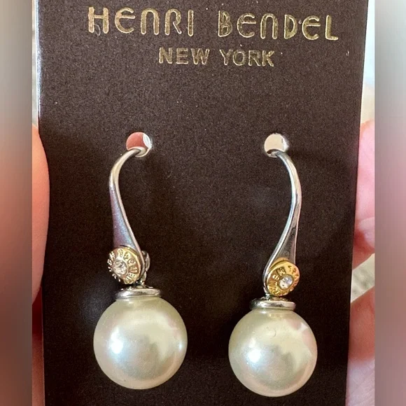 Henri Bendel silver with gold signature drop pearl earrings - Picture 4 of 4